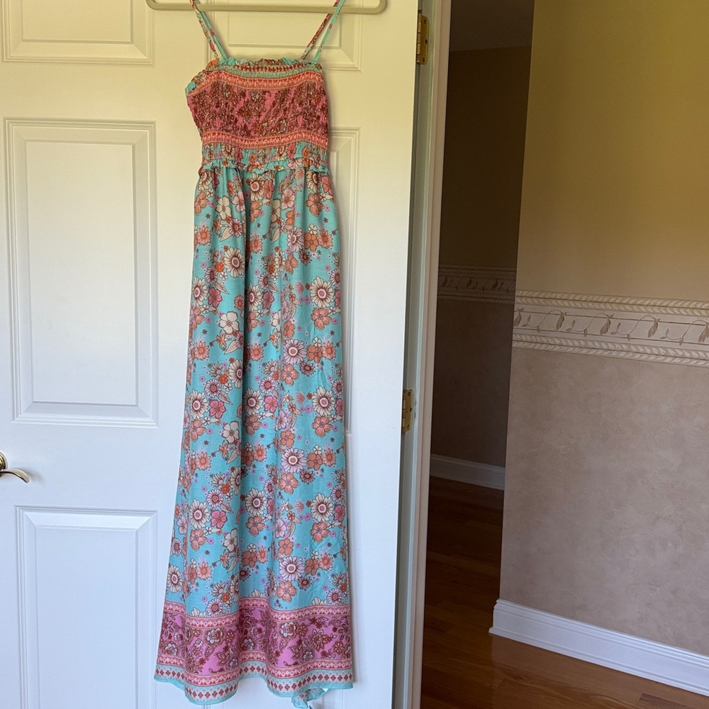 Cupshe Pink and Blue Floral Maxi Dress